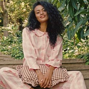 ✨EUC Doen Paz Pink Rosette Gingham Pajama Set Size L